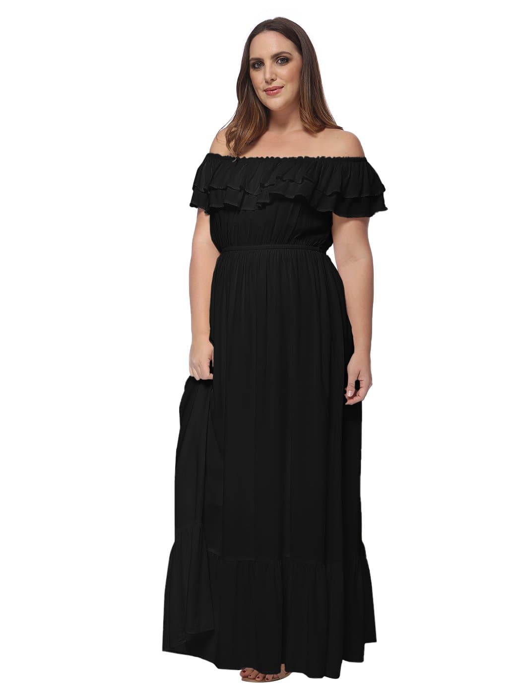 Anna-Kaci Plus Size Off Shoulder Ruffle Empire Maxi Dress for Women | Anna-Kaci
