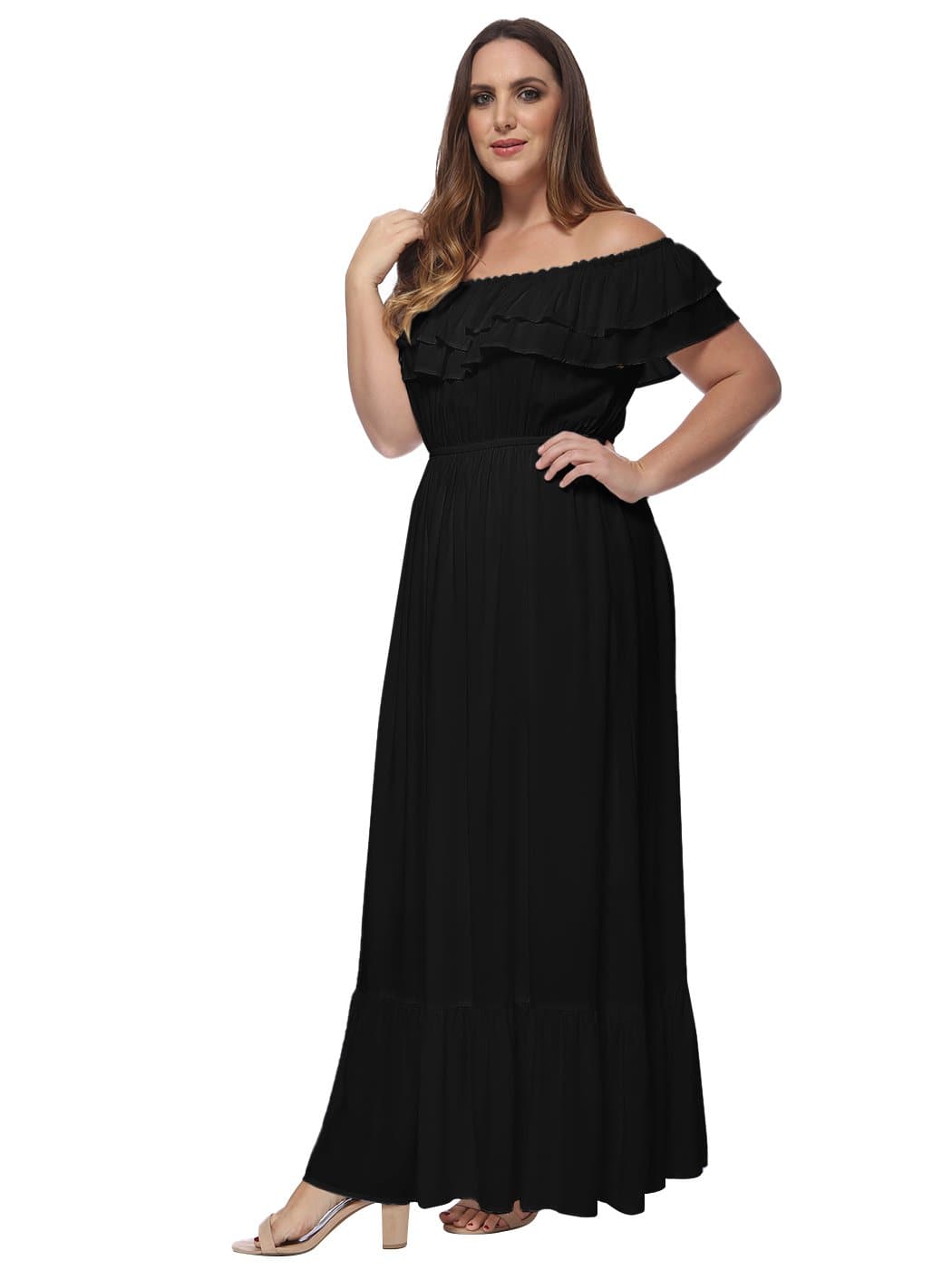 Anna-Kaci Plus Size Off Shoulder Ruffle Empire Maxi Dress for Women | Anna-Kaci