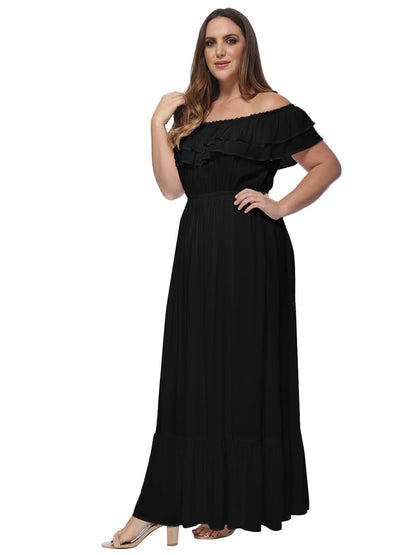 Anna-Kaci Plus Size Off Shoulder Ruffle Empire Maxi Dress for Women | Anna-Kaci