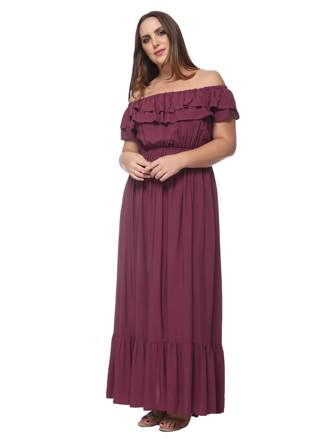 Anna-Kaci Plus Size Off Shoulder Ruffle Empire Maxi Dress for Women | Anna-Kaci