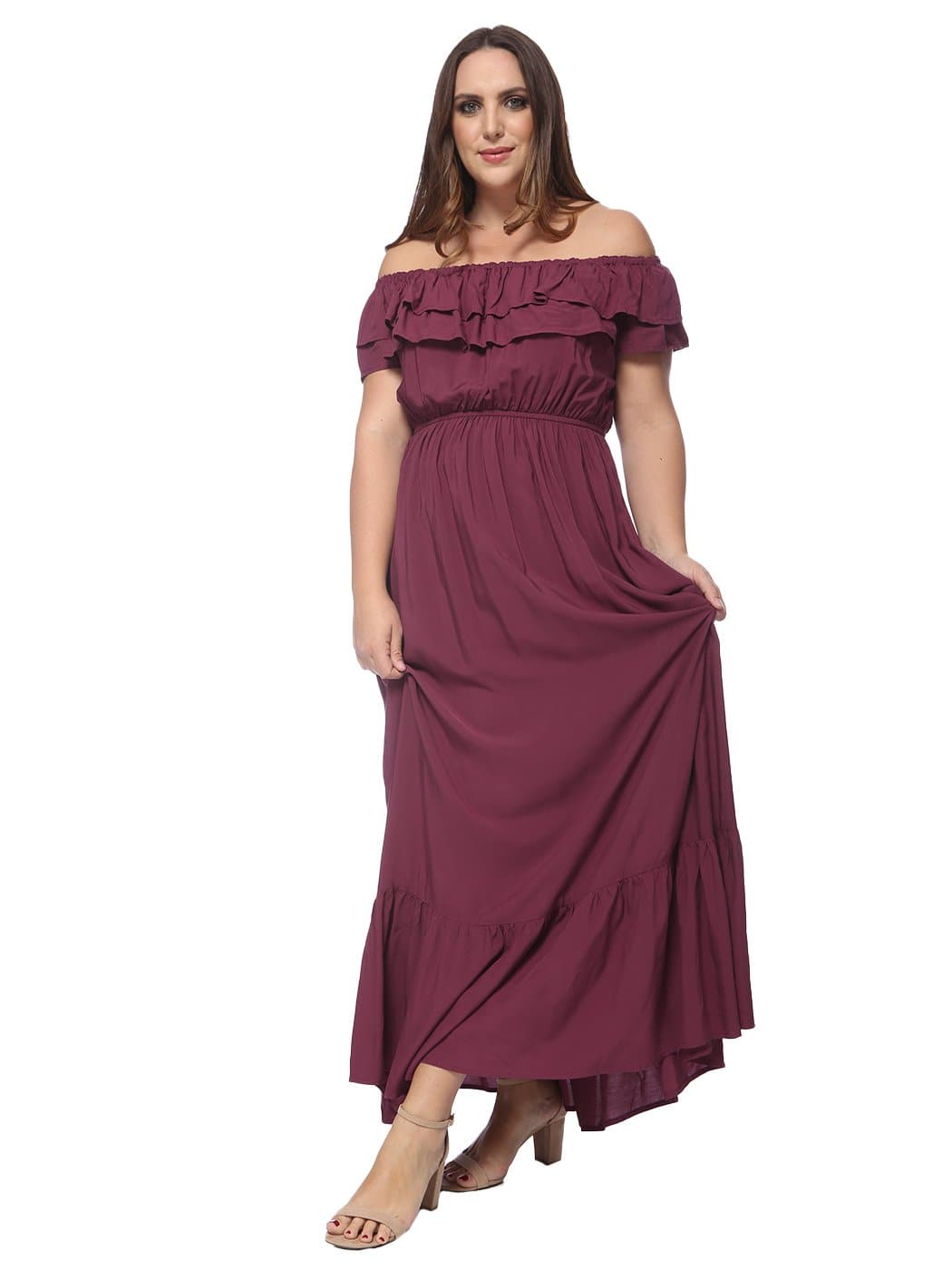 Anna-Kaci Plus Size Off Shoulder Ruffle Empire Maxi Dress for Women | Anna-Kaci