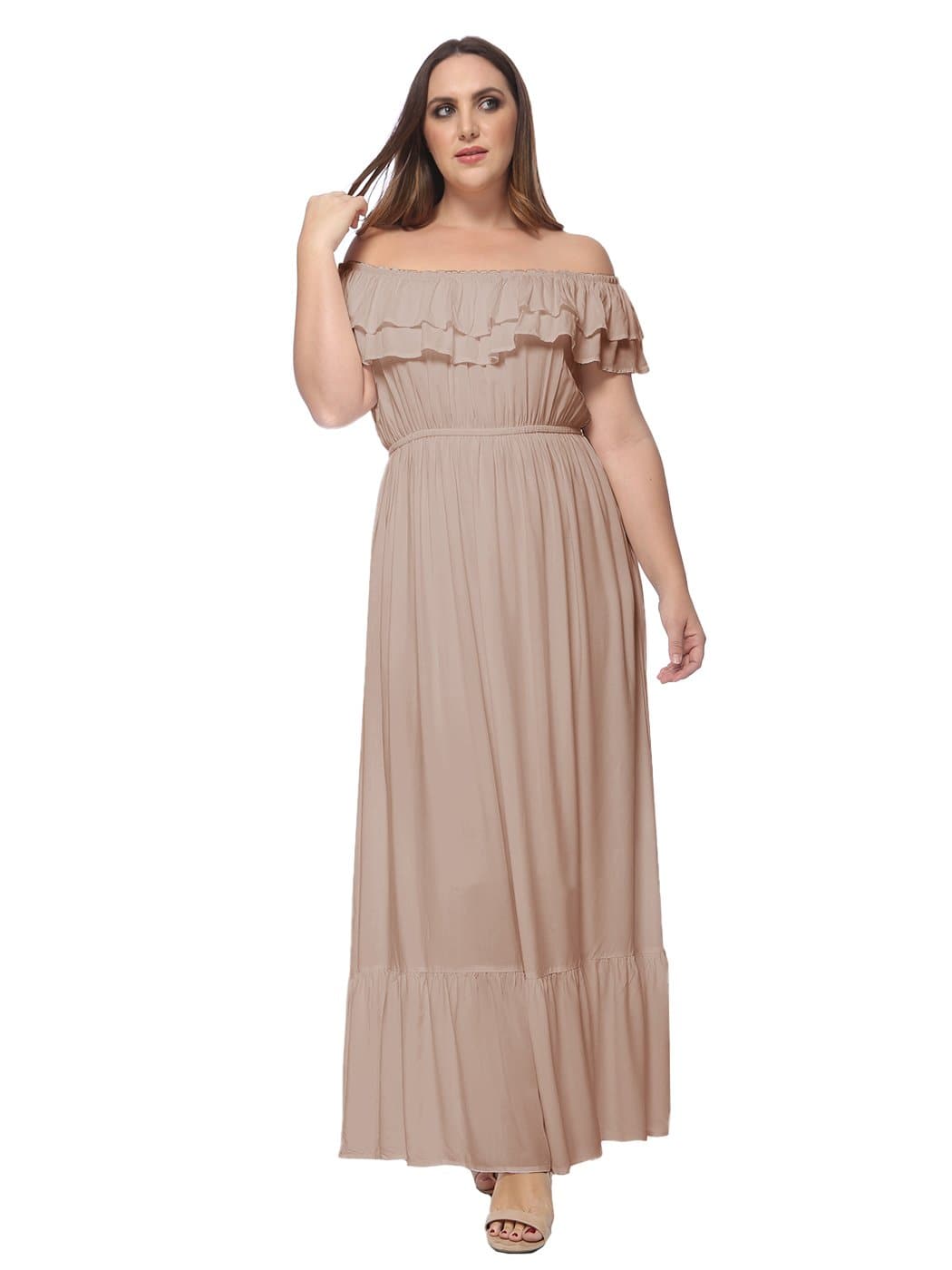 Anna-Kaci Plus Size Off Shoulder Ruffle Empire Maxi Dress for Women | Anna-Kaci