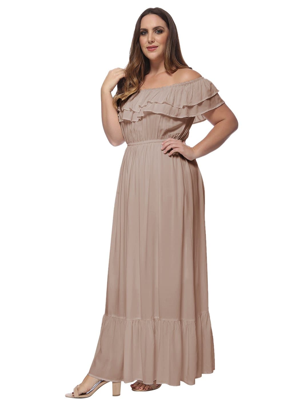 Anna-Kaci Plus Size Off Shoulder Ruffle Empire Maxi Dress for Women | Anna-Kaci