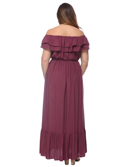 Anna-Kaci Plus Size Off Shoulder Ruffle Empire Maxi Dress for Women | Anna-Kaci