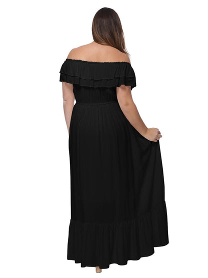 Anna-Kaci Plus Size Off Shoulder Ruffle Empire Maxi Dress for Women | Anna-Kaci