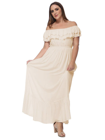 Anna-Kaci Plus Size Off Shoulder Ruffle Empire Maxi Dress for Women | Anna-Kaci