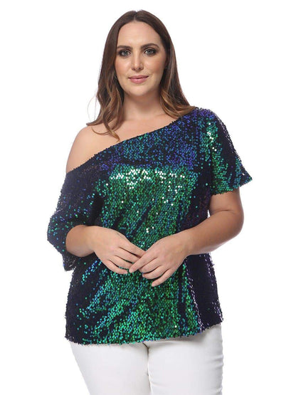 Anna-Kaci Plus Size One Shoulder Sequin Top for Women by Anna-Kaci | Alilang  Large / Mermaid