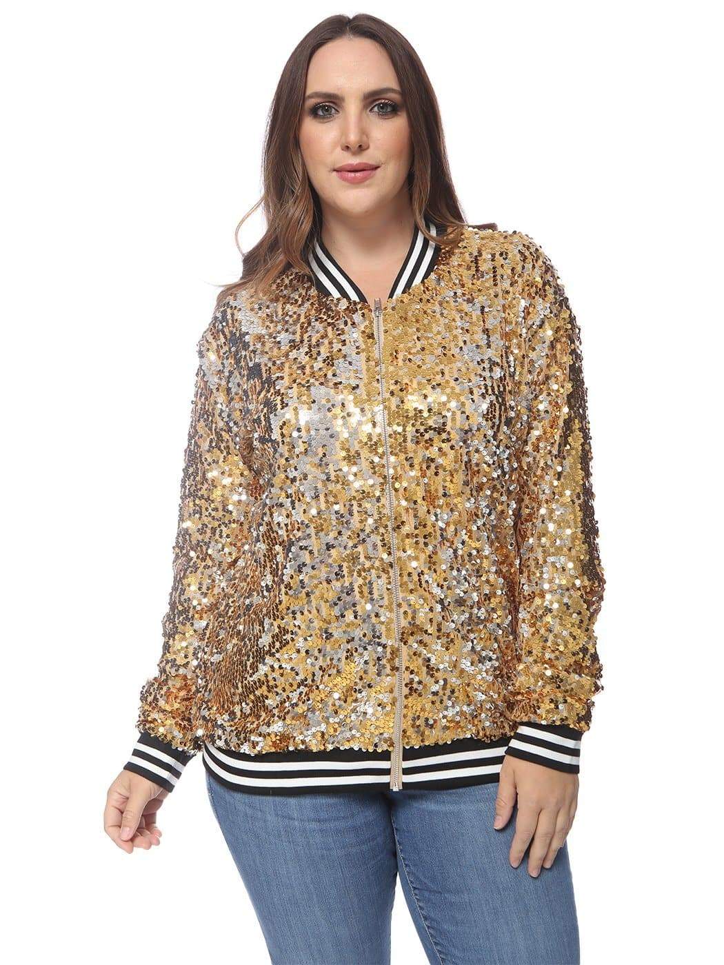 Anna-Kaci Plus Size Sequin Bomber Jacket for Women by Anna-Kaci