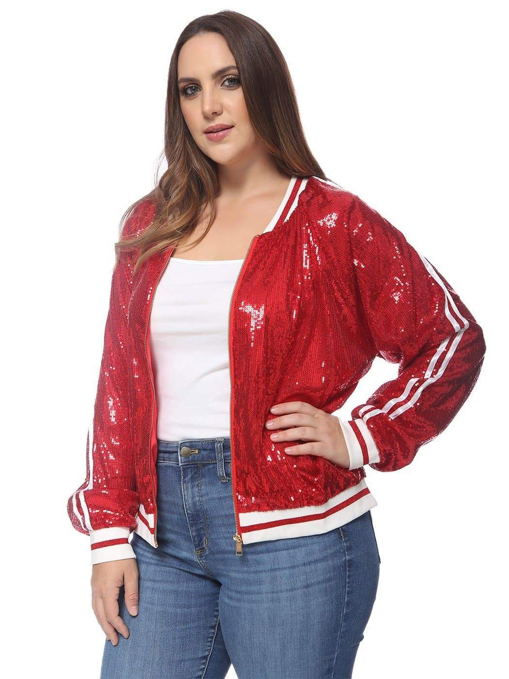 Anna-Kaci Plus Size Sequin Bomber Jacket for Women by Anna-Kaci