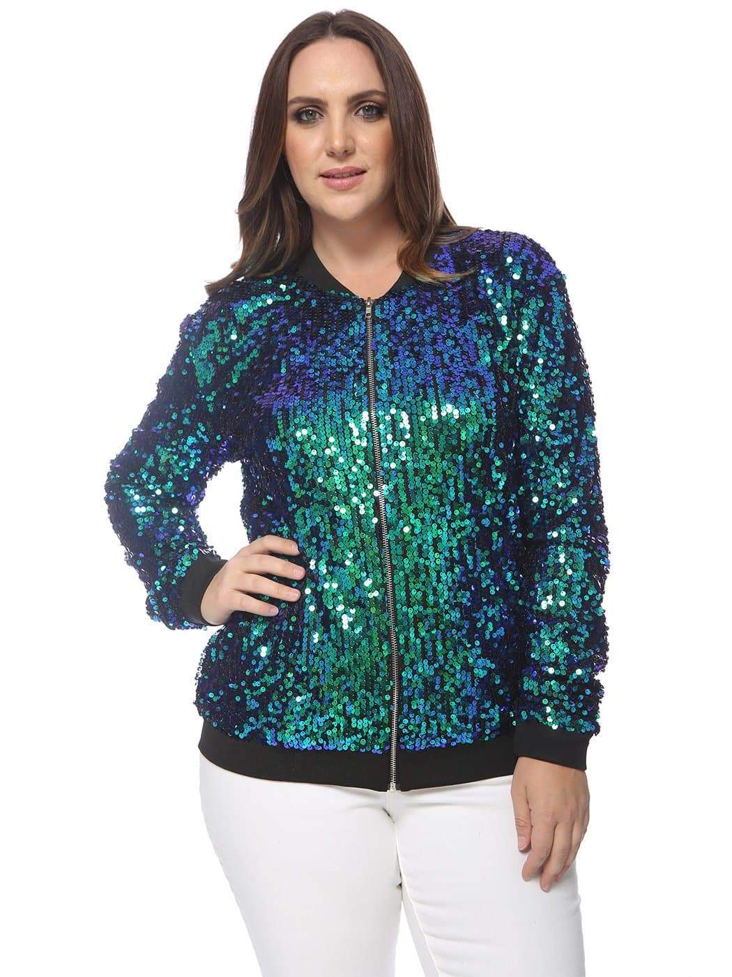 Anna-Kaci Plus Size Sequin Bomber Jacket for Women by Anna-Kaci
