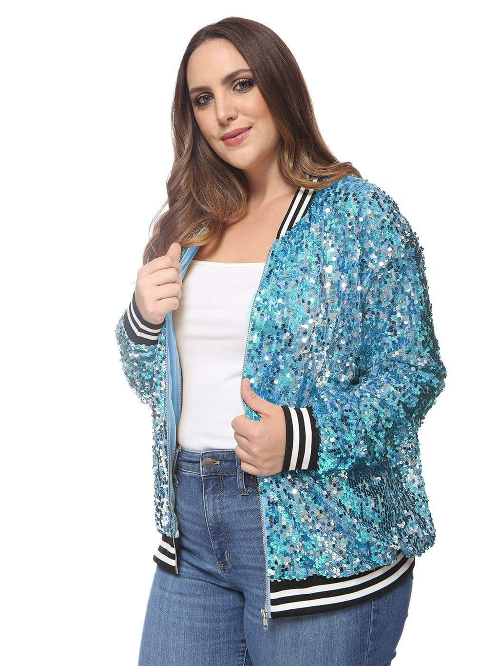 Anna-Kaci Plus Size Sequin Bomber Jacket for Women by Anna-Kaci