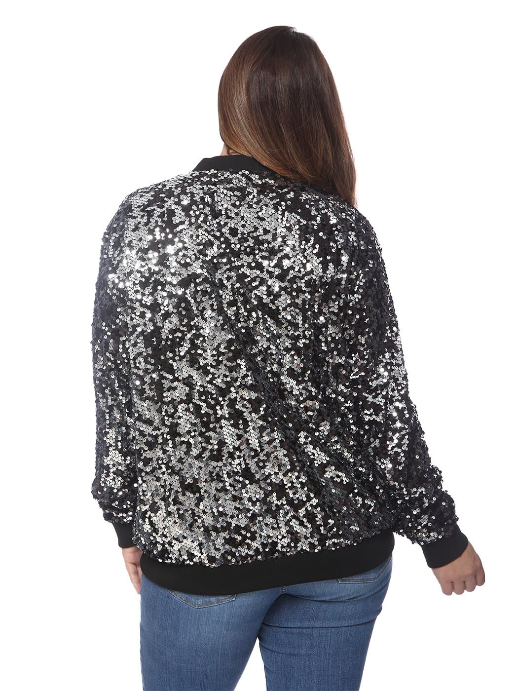 Anna-Kaci Plus Size Sequin Bomber Jacket for Women by Anna-Kaci