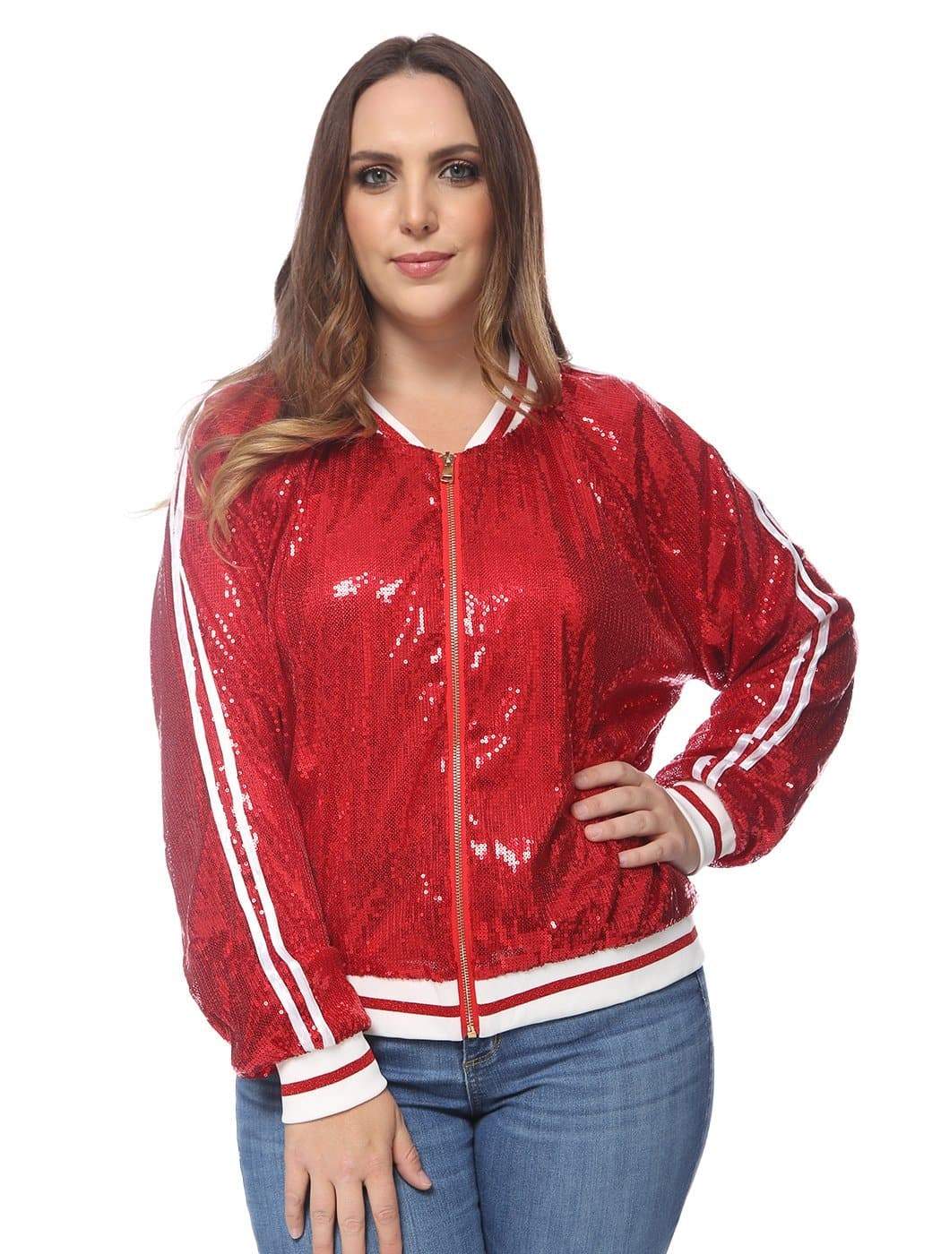 Anna-Kaci Plus Size Sequin Bomber Jacket for Women by Anna-Kaci X-Large / Red