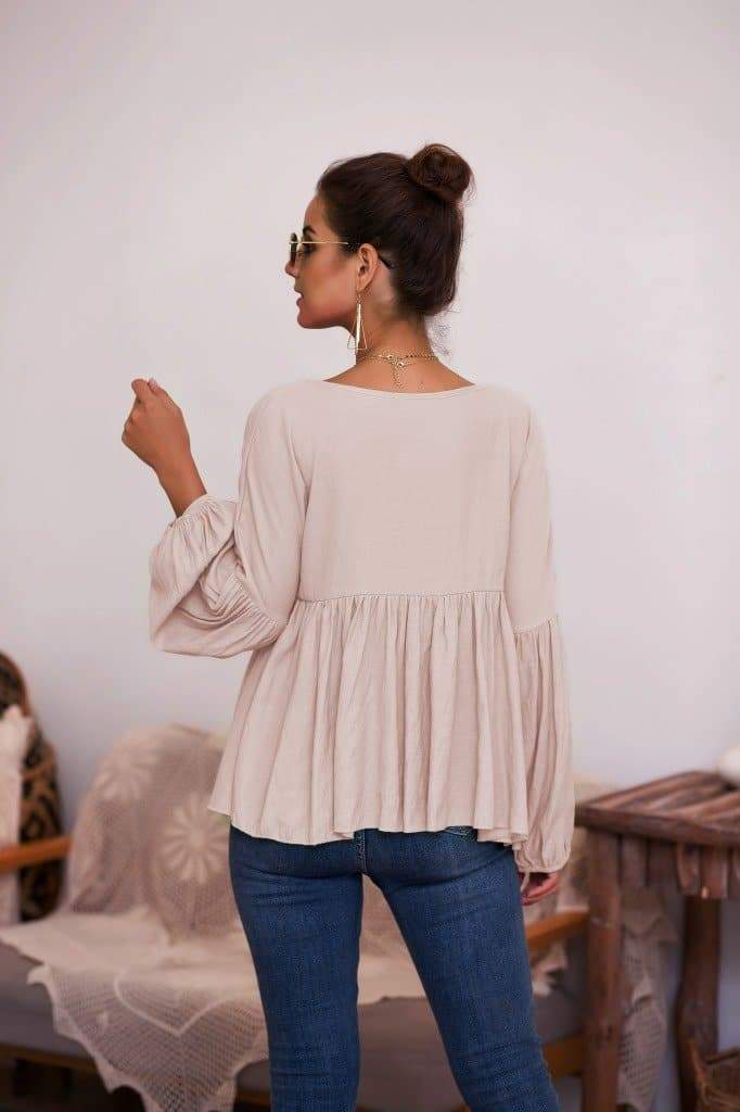 Anna-Kaci Puff Sleeve Pleated Hem Blouse | Anna-Kaci