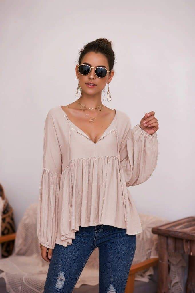 Anna-Kaci Puff Sleeve Pleated Hem Blouse | Anna-Kaci