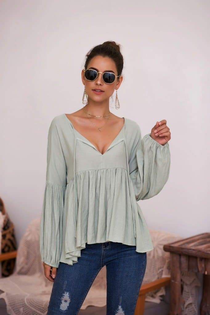Anna-Kaci Puff Sleeve Pleated Hem Blouse | Anna-Kaci