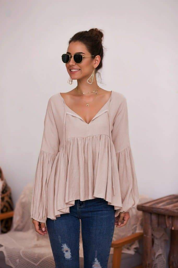 Anna-Kaci Puff Sleeve Pleated Hem Blouse | Anna-Kaci Small / Pink