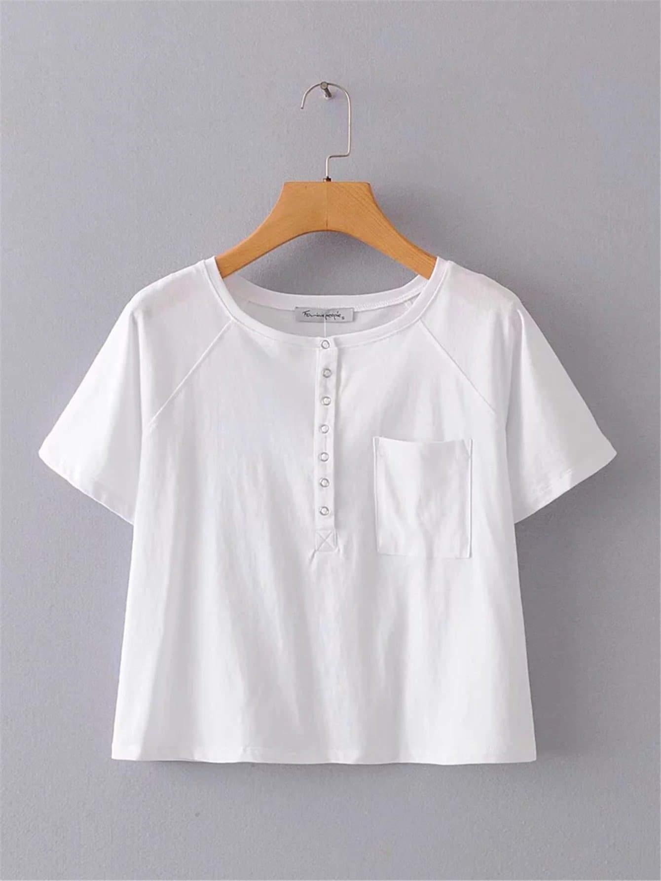 Anna-Kaci Short Sleeve Snap Henley | Anna-Kaci Large / White