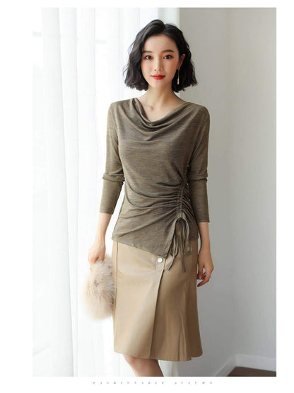 Anna-Kaci Side Gathered Cinched Top | Anna-Kaci Large / Khaki