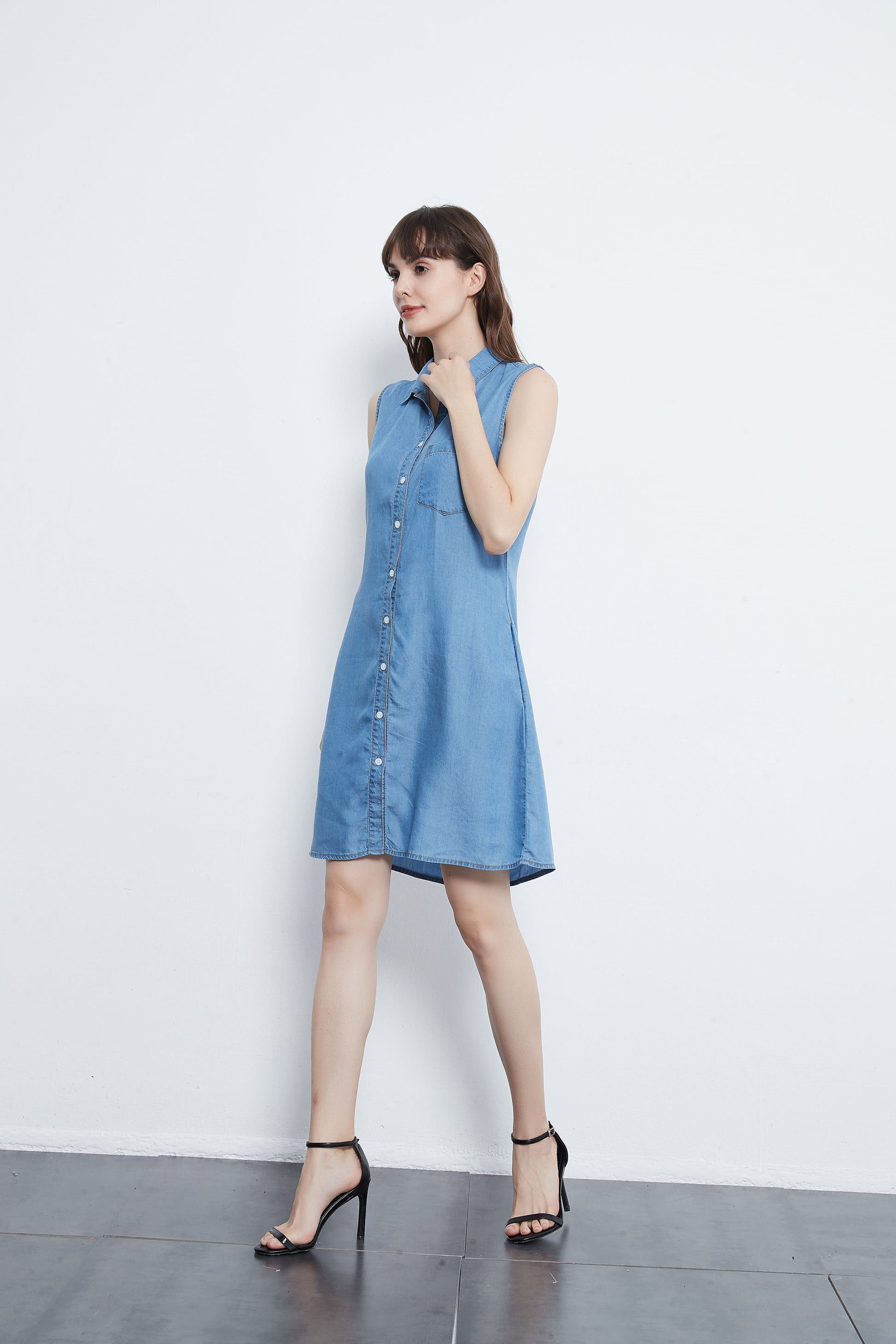 Anna-Kaci Sleeveless Button Down Premium Denim Dress | Anna Kaci