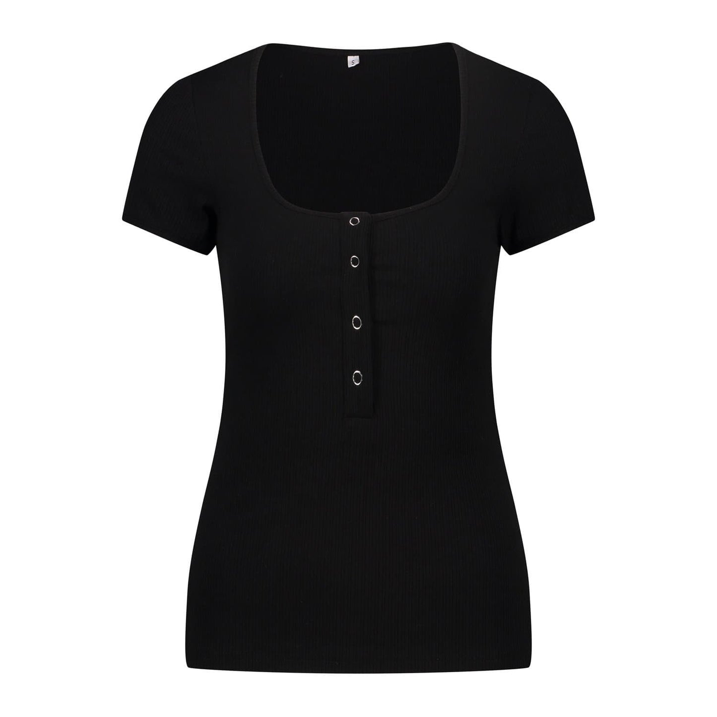 Anna-Kaci Square Neck Button Down Top | Anna-Kaci S / Black