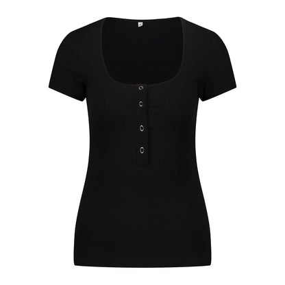 Anna-Kaci Square Neck Button Down Top | Anna-Kaci S / Black