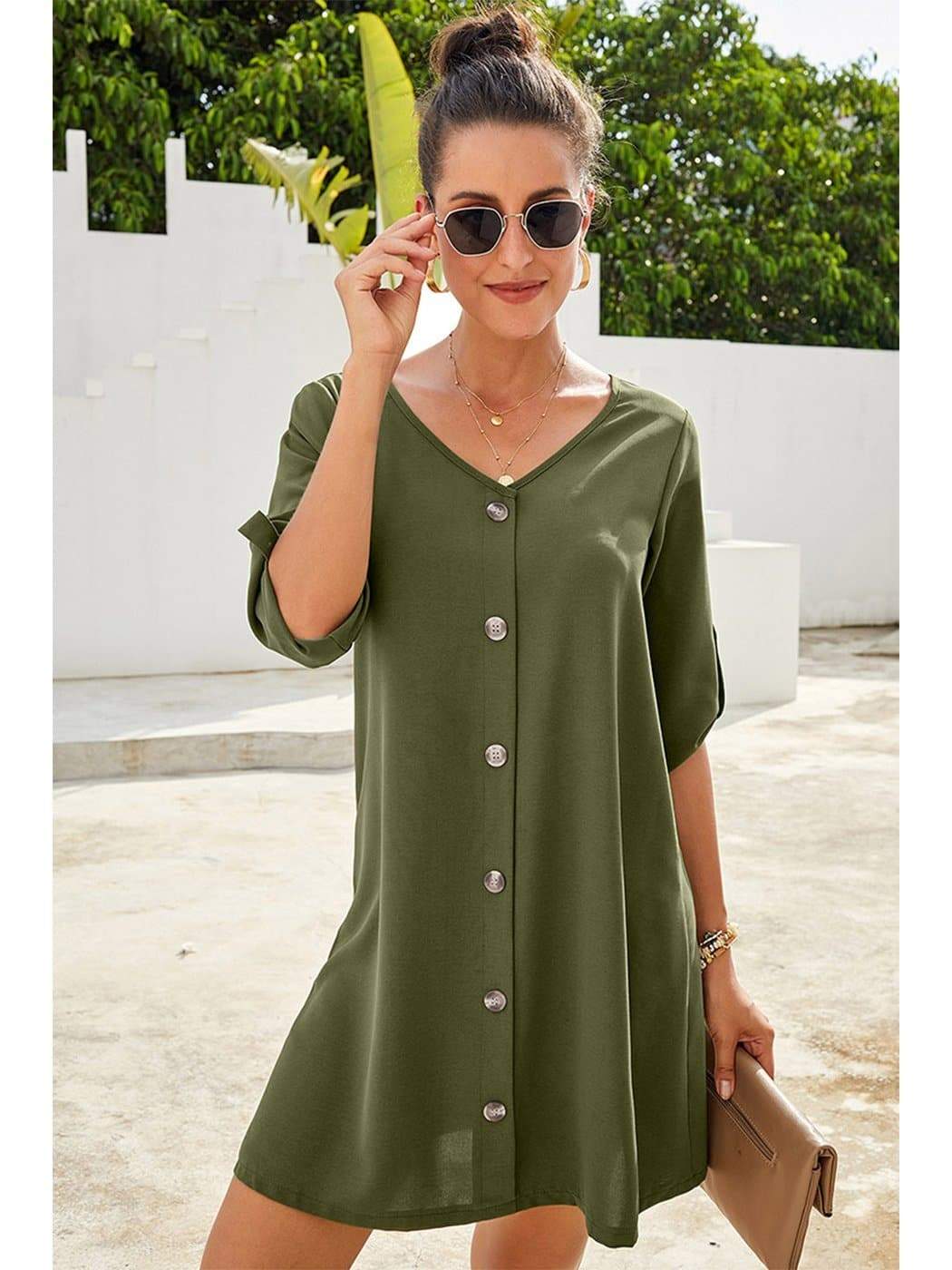 Anna-Kaci Vintage Flare Woven Button Down Dress For Women | Anna-Kaci Large / Green