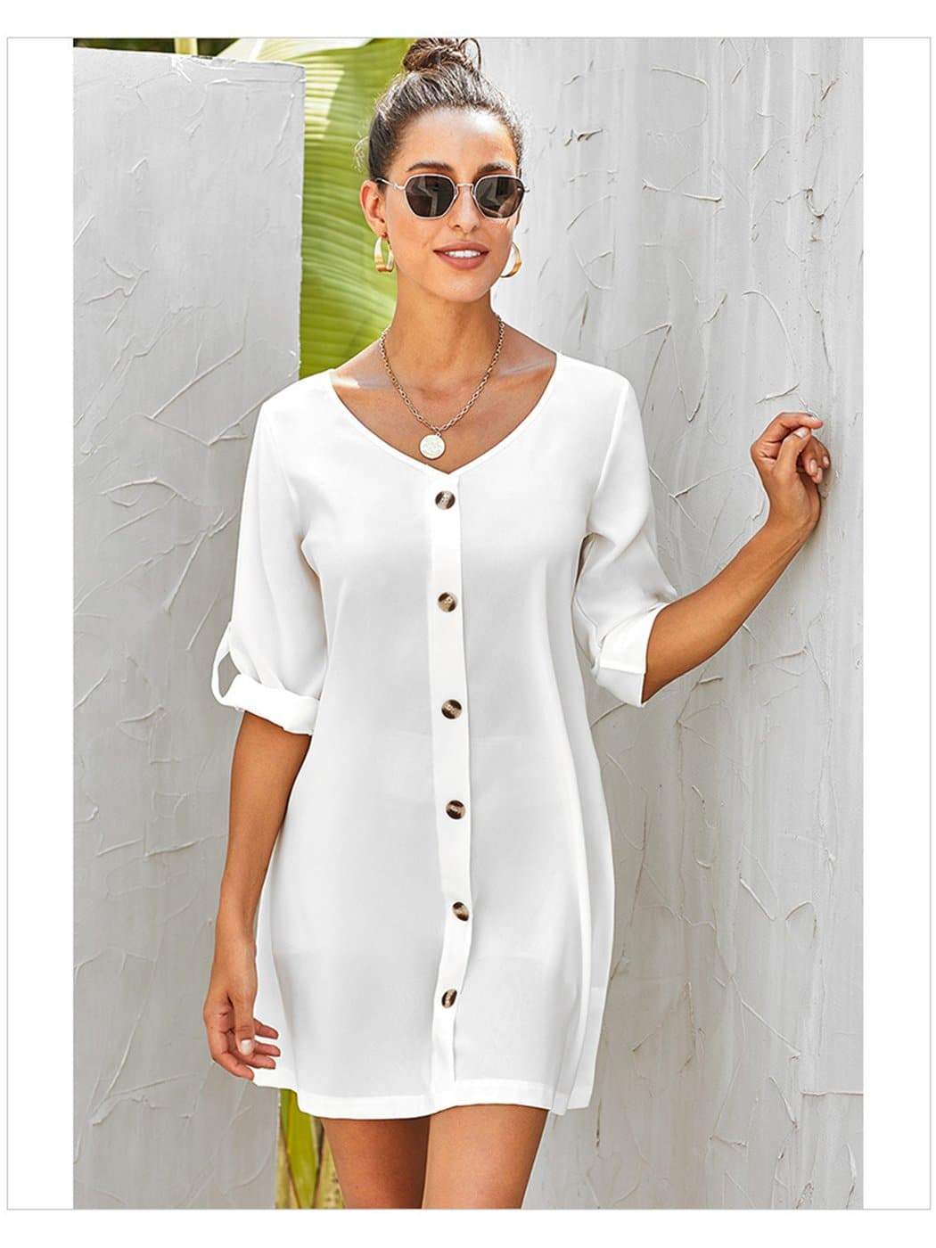 Anna-Kaci Vintage Flare Woven Button Down Dress For Women | Anna-Kaci Large / White