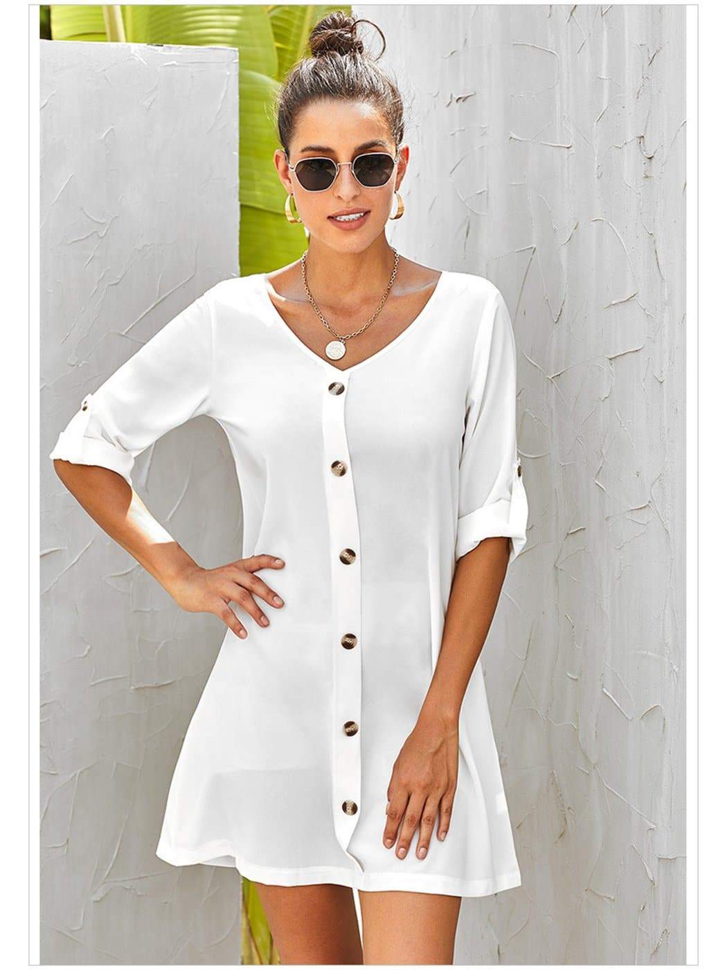 Anna-Kaci Vintage Flare Woven Button Down Dress For Women | Anna-Kaci