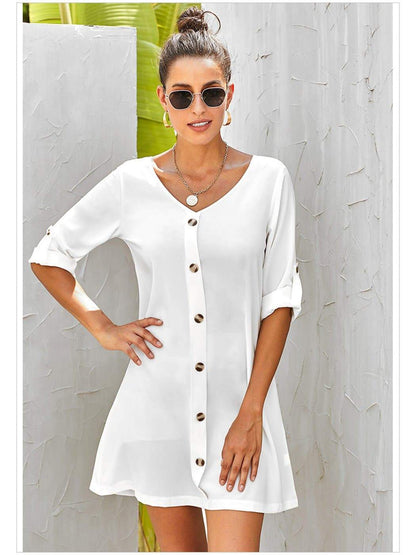 Anna-Kaci Vintage Flare Woven Button Down Dress For Women | Anna-Kaci