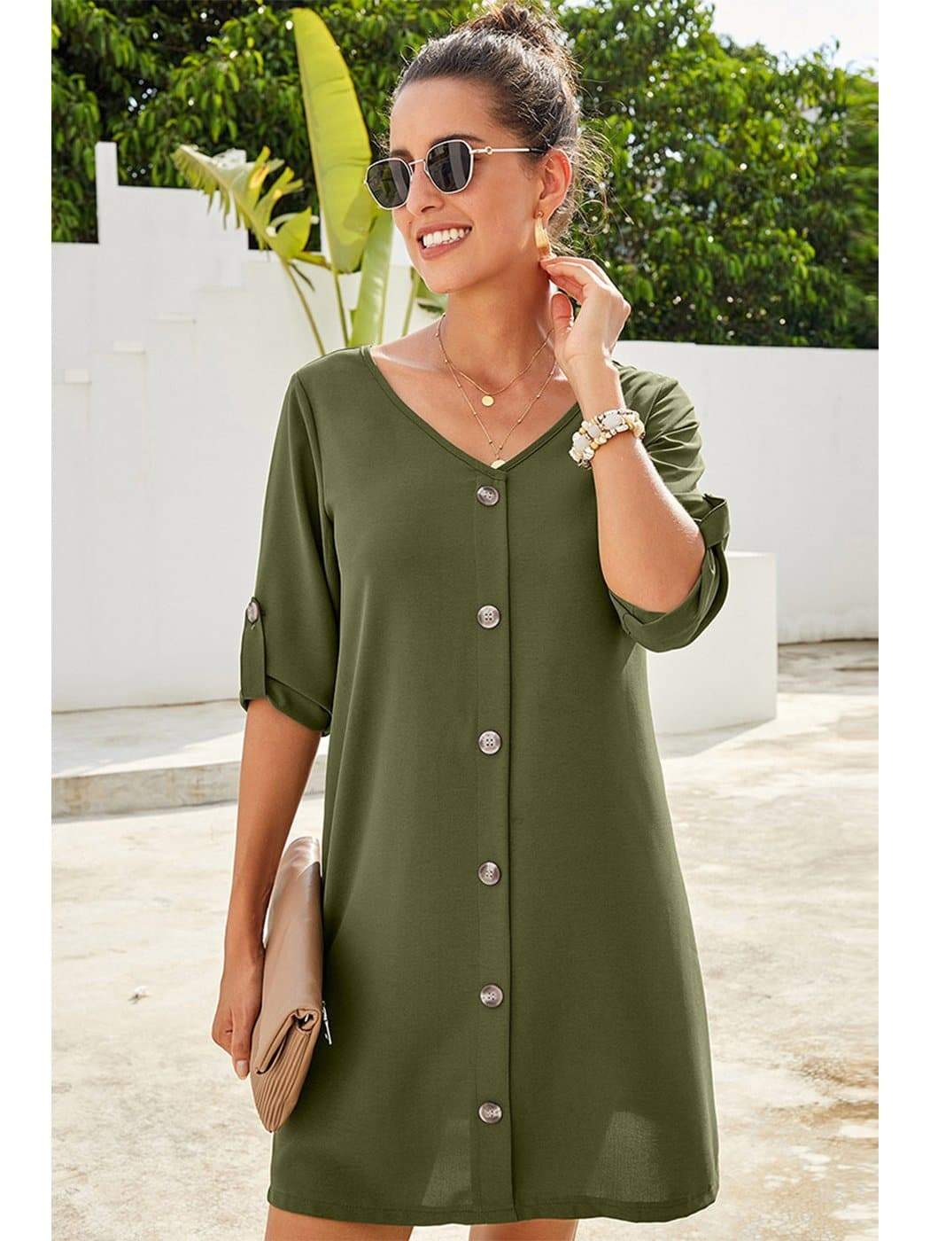 Anna-Kaci Vintage Flare Woven Button Down Dress For Women | Anna-Kaci