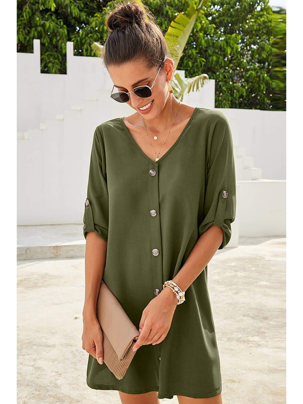 Anna-Kaci Vintage Flare Woven Button Down Dress For Women | Anna-Kaci