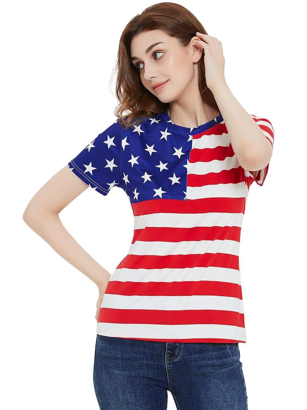 Anna-Kaci Women's Round Neck American USA  Flag Top July of 4th Patriotic T-Shirt Blouse | Anna-Kaci