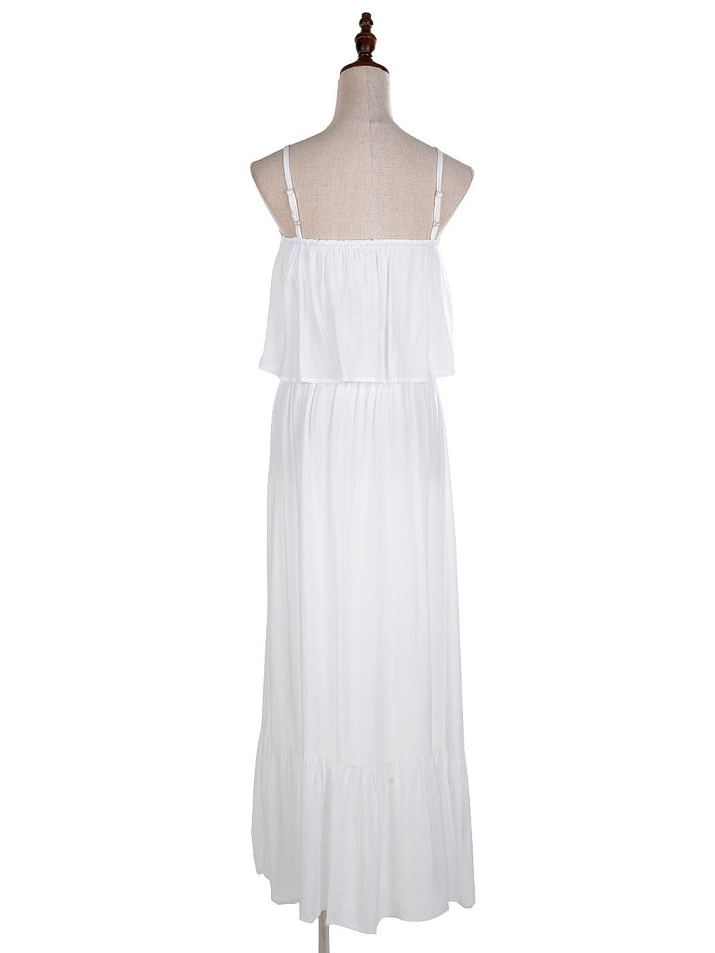 Anna-Kaci Womens Casual Boho Spaghetti Strap Flowy Maxi Dress Tunic Ruffle Hem
