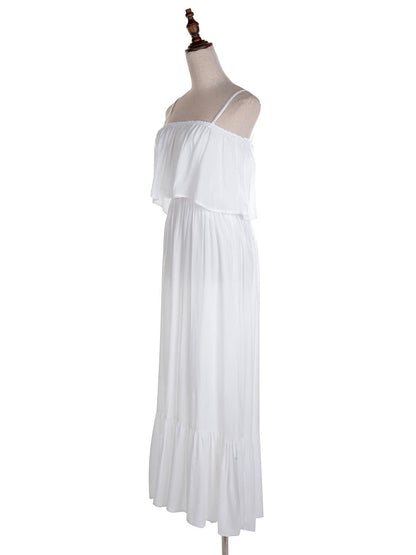 Anna-Kaci Womens Casual Boho Spaghetti Strap Flowy Maxi Dress Tunic Ruffle Hem