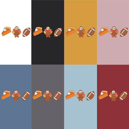 Camiseta de dibujos animados del día del juego de Acción de Gracias: pastel de calabaza, pavo, fútbol divertido, camiseta retro de otoño, camisa de otoño, día del juego, fútbol, ​​fiesta 