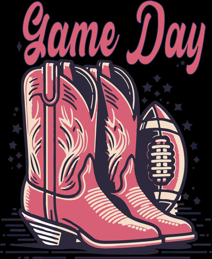 Game Day Groovy Western Football Tee - Cowboy Boots, Hot Pink, Barbie Football Girl, Sports Tee, Tailgate Tee, Boho Western Tee