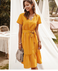 Vestido cruzado a rayas 